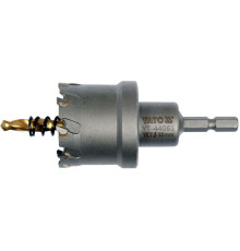 Сверло коронка по металлу TCT YATO: Ø38x103 мм, толщ. до 25мм, с направляющим, 6-гран. хвост 1/4" [10]