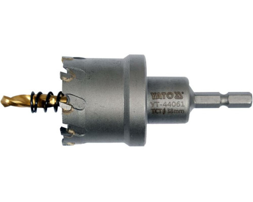 Сверло коронка по металлу TCT YATO: Ø38x103 мм, толщ. до 25мм, с направляющим, 6-гран. хвост 1/4" [10]