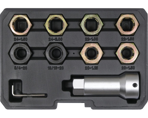 Набір засобів для ремонту гвинтової різьби YATO 3/4", 13/16", М20-24 з кроками 1, 1,25, 1,5, 2 [10]