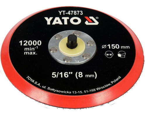 Диск кріпильний опорний з липучкою для полірування YATO Ø= 150мм з гвинтов шпинделем Ø= 5/16" (8 мм)