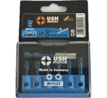 Набір насадок викруткових Blueshock USH: 1/4", PZ2-3; T20-25-30-40, магнітний тримач, 7 елем.