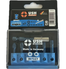 Набір насадок викруткових Blueshock USH: 1/4", PZ2-3; T20-25-30-40, магнітний тримач, 7 елем.