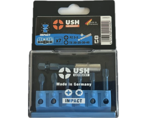 Набір насадок викруткових Blueshock USH: 1/4", PZ2-3; T20-25-30-40, магнітний тримач, 7 елем.