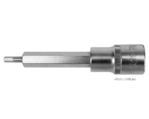 Головка торцевая YATO квадрат 1/2 HEX M4, L=100 мм. удлиненная [20/120]