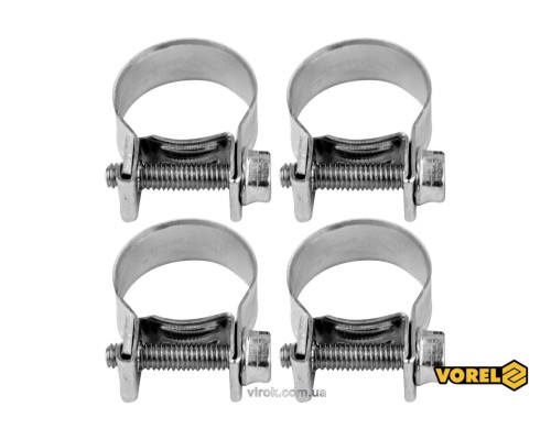 Хомут сталевий, з гвинтовим затискачем W1 VOREL : Ø= 16-18/ 9 мм, оцинкований, 4 шт. [100]