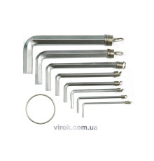 Ключі 6-гранні L-подібні VOREL : на кільці, М2,0-10. Cr-V, Набір 8 шт. [20/100]