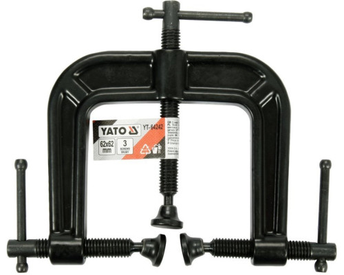 Струбцина з 3 гвинтовими затискачами YATO, тип "С", 62х 62 мм [10/60]