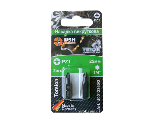 Насадка викруткова USH : POZIDRIV PZ1 x 25 мм, Уп. 2 шт.(блістер) [150]