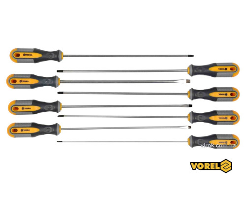 Набір викруток з подовженими стержнями VOREL : L= 325 мм, SL, PH, TORX, Cr-V, 8 шт [10]