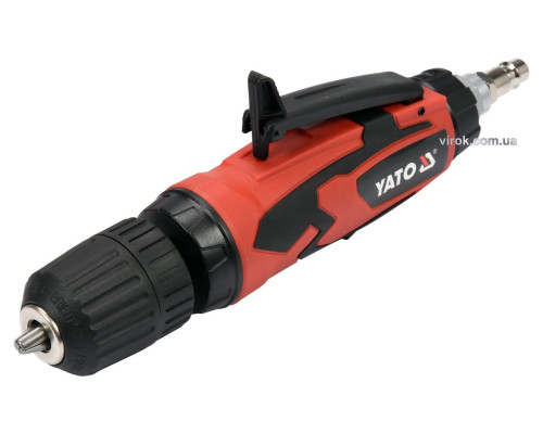 Дриль пневматичний прямий YATO : Ø= 1/4", самозатискний патрон Ø≤10 мм, 6.3 Bar, 113 л/хв [20]