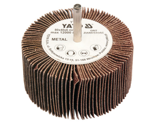 Круг пелюстковий шліфувальний YATO P80, Ø= 80 мм h= 40 мм, шпиндель Ø= 6 мм [10/60]